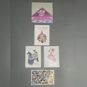 Sympathy Card Bundle – 4 Floral Embossed Cards + Envelopes + Stickers